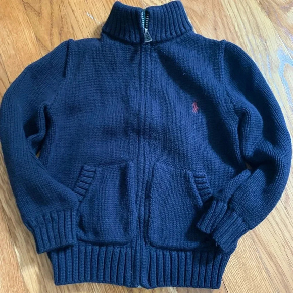 Polo Ralph Lauren Navy Mock Neck Full Zip Sweater Size 3T - Picture 1 of 6